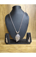 Silver Oxydize Long Chain With Nice Pendant And Earrings (RAI10069)
